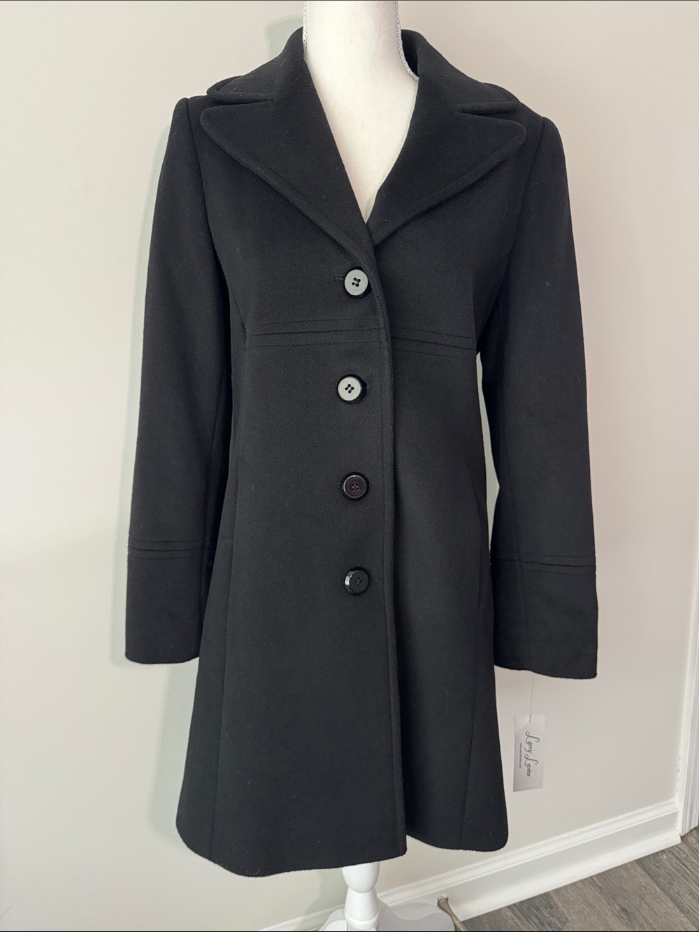 Larry Levine Classic, Single-breasted mid-length Black Wool Size 2